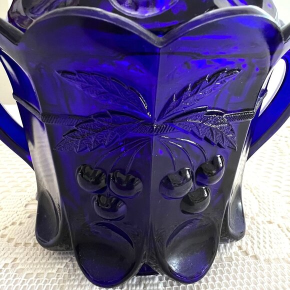 Vintage Westmorland Cobalt Blue Compote Biscuit Canister w Lid Grapes - Picture 3 of 12